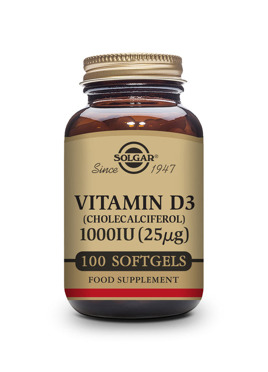 VITAMINA D3 1000 UI (25 µg) (Aceite Hígado de pescado y Colecalciferol). 100 Cápsulas Blandas